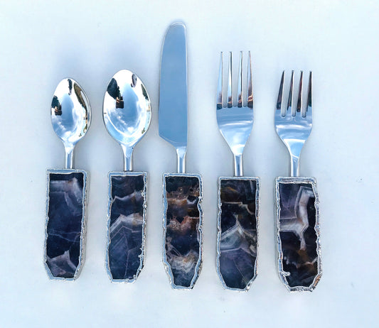 Set of 5 Pieces Amethyst Cutlery