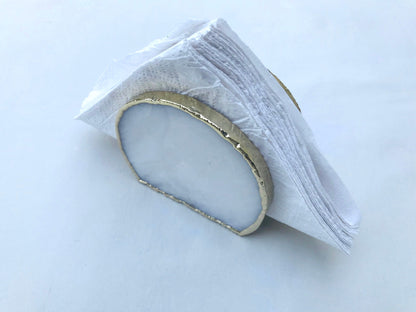 Hand Rounded White Agate Napkin Holder/Natural Stone Napkin Holder/Paper Napkin Holder/Desk Napkin Holder/Picnic Holder