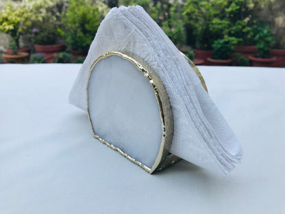 Hand Rounded White Agate Napkin Holder/Natural Stone Napkin Holder/Paper Napkin Holder/Desk Napkin Holder/Picnic Holder