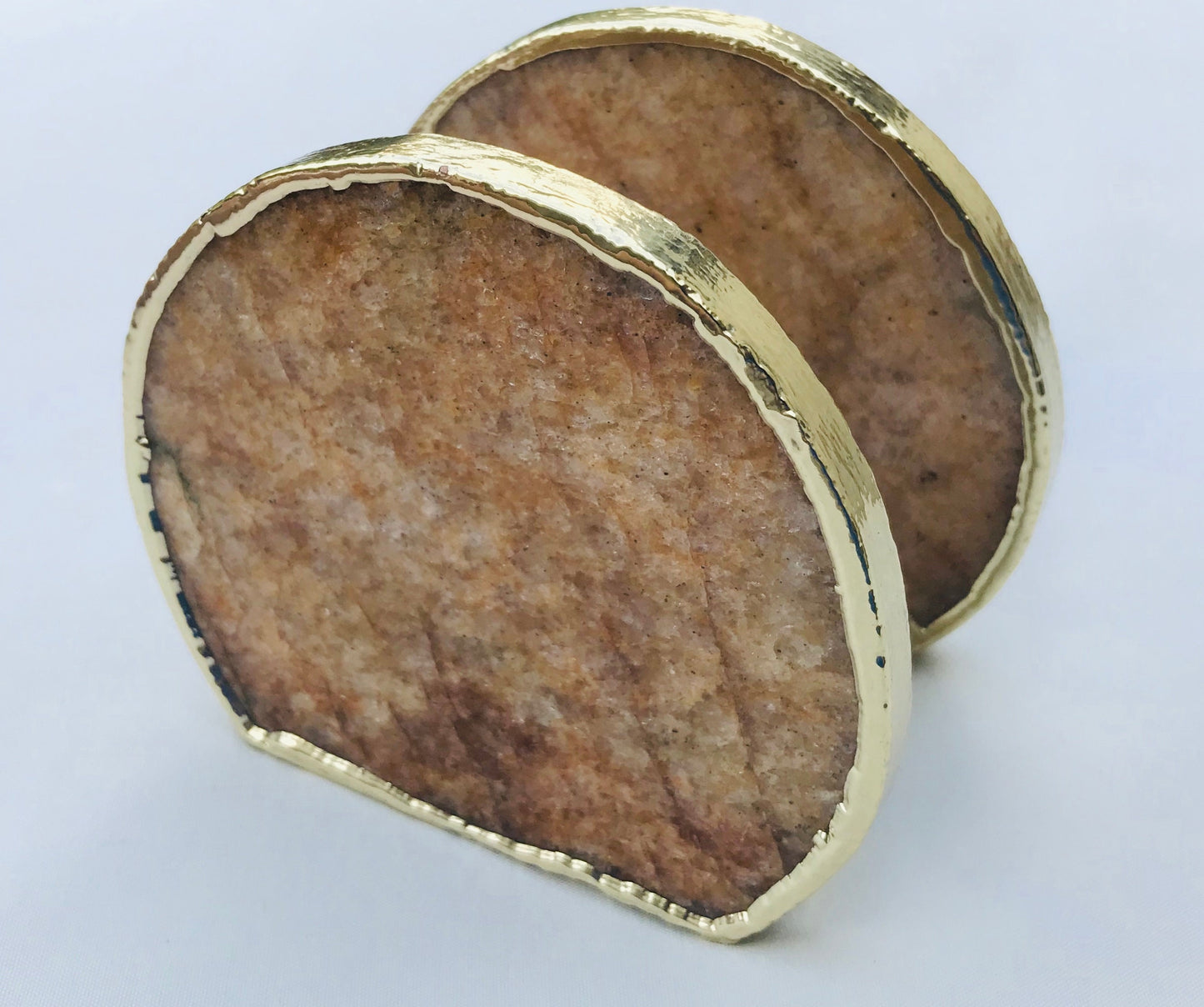 Hand Rounded  Golden Quartz Agate Napkin Holder/Natural Stone Napkin Holder/Paper Napkin Holder/Desk Napkin Holder/Picnic Holder