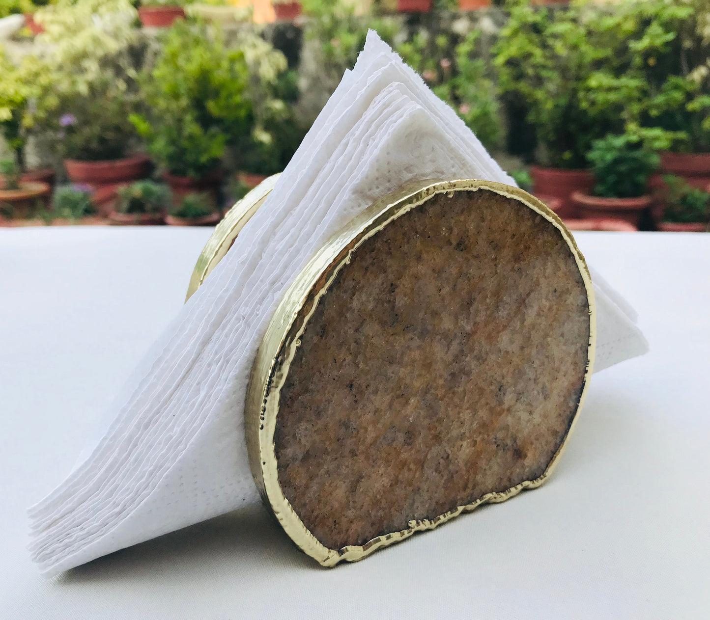 Hand Rounded  Golden Quartz Agate Napkin Holder/Natural Stone Napkin Holder/Paper Napkin Holder/Desk Napkin Holder/Picnic Holder