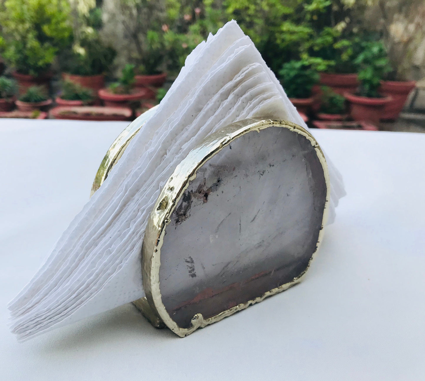 Hand Rounded Clear Quartz Agate Napkin Holder/Natural Stone Napkin Holder/Paper Napkin Holder/Desk Napkin Holder/Picnic Holder