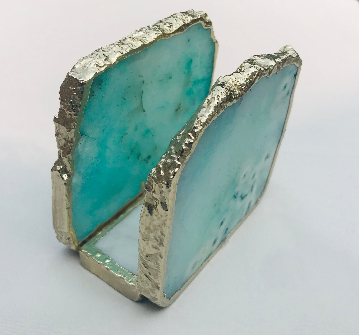 Aqua Agate Napkin Holder/Natural Stone Napkin Holder/Paper Napkin Holder/Desk Napkin Holder/Picnic Holder
