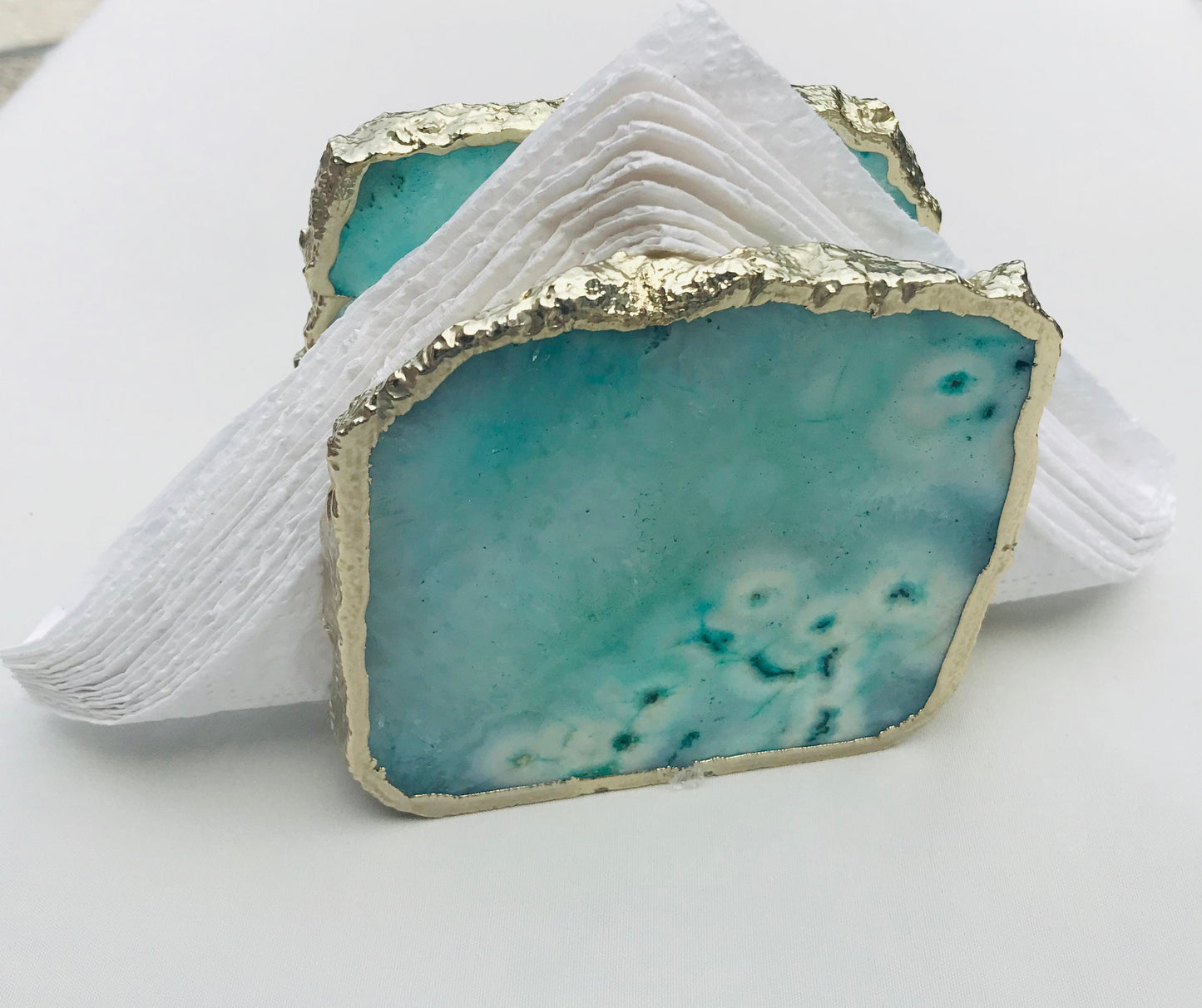 Aqua Agate Napkin Holder/Natural Stone Napkin Holder/Paper Napkin Holder/Desk Napkin Holder/Picnic Holder