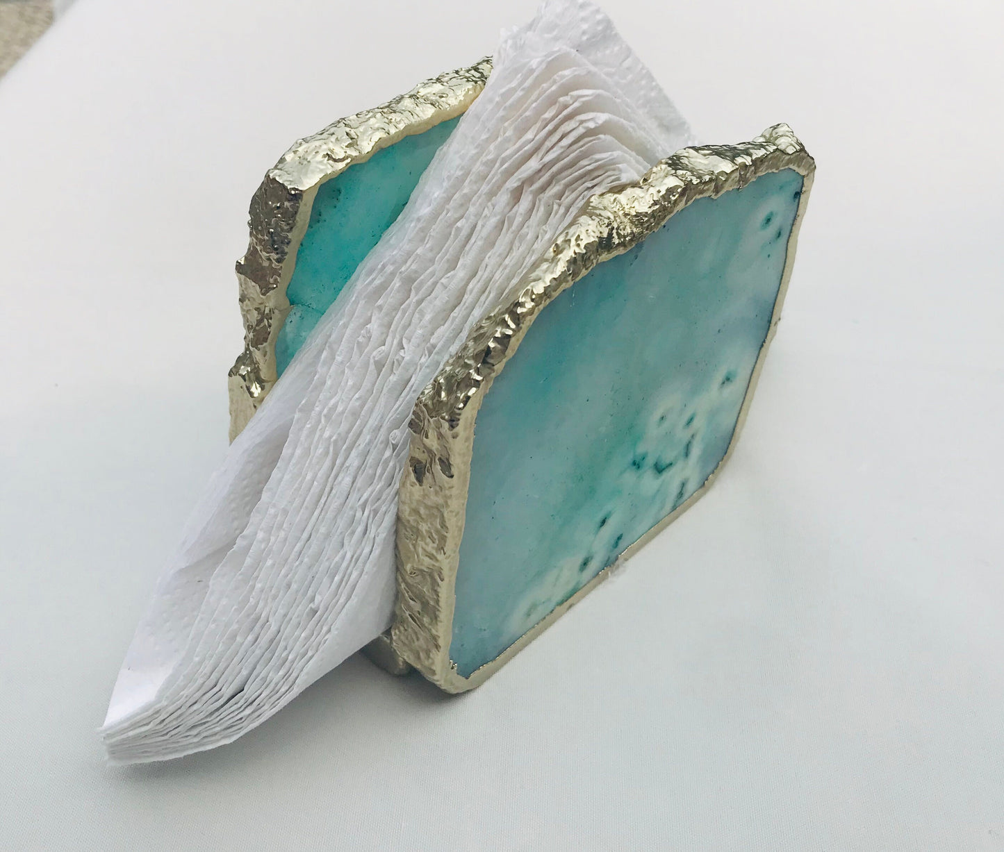 Aqua Agate Napkin Holder/Natural Stone Napkin Holder/Paper Napkin Holder/Desk Napkin Holder/Picnic Holder