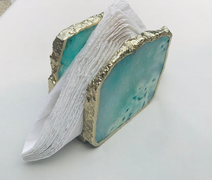 Aqua Agate Napkin Holder/Natural Stone Napkin Holder/Paper Napkin Holder/Desk Napkin Holder/Picnic Holder