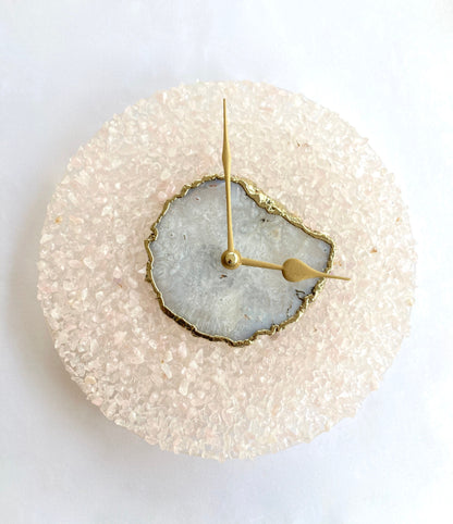10" Diameter Large Peach Crystal With White Agate Wall Clock