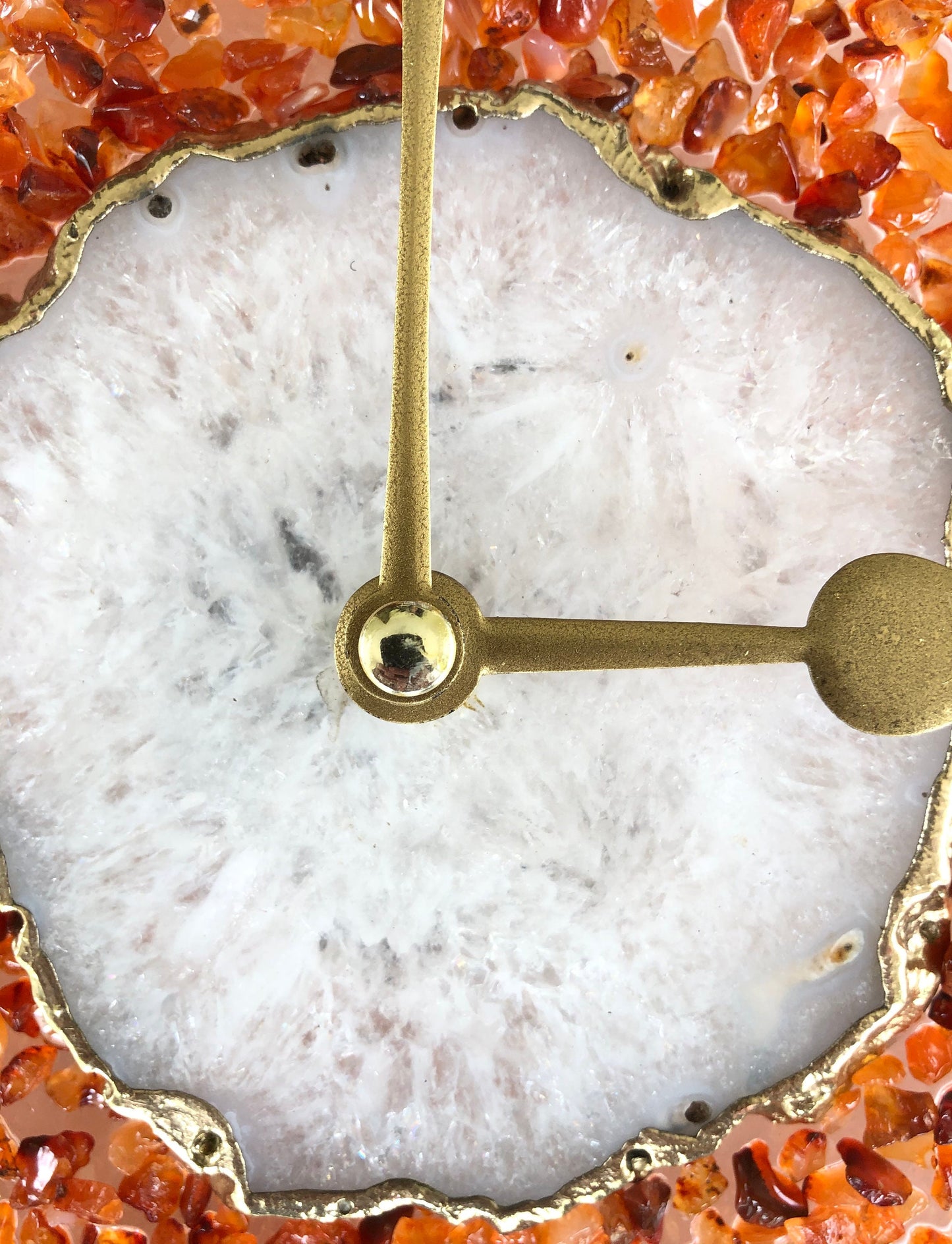 10" Diameter Large Orange Crystal White Agate Wall Clock