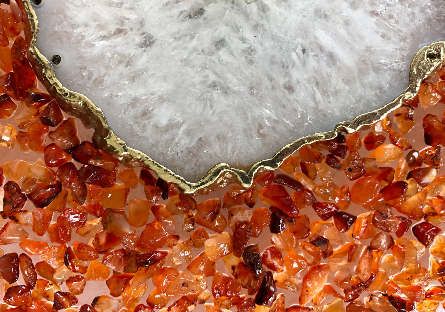 10" Diameter Large Orange Crystal White Agate Wall Clock