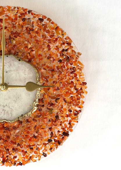 10" Diameter Large Orange Crystal White Agate Wall Clock