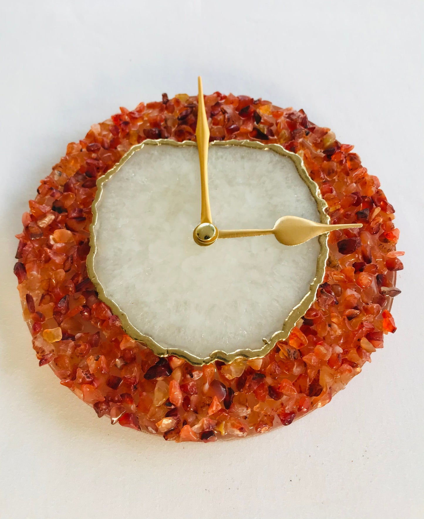 6" Diameter Red Crystal With White Agate Wall Clock