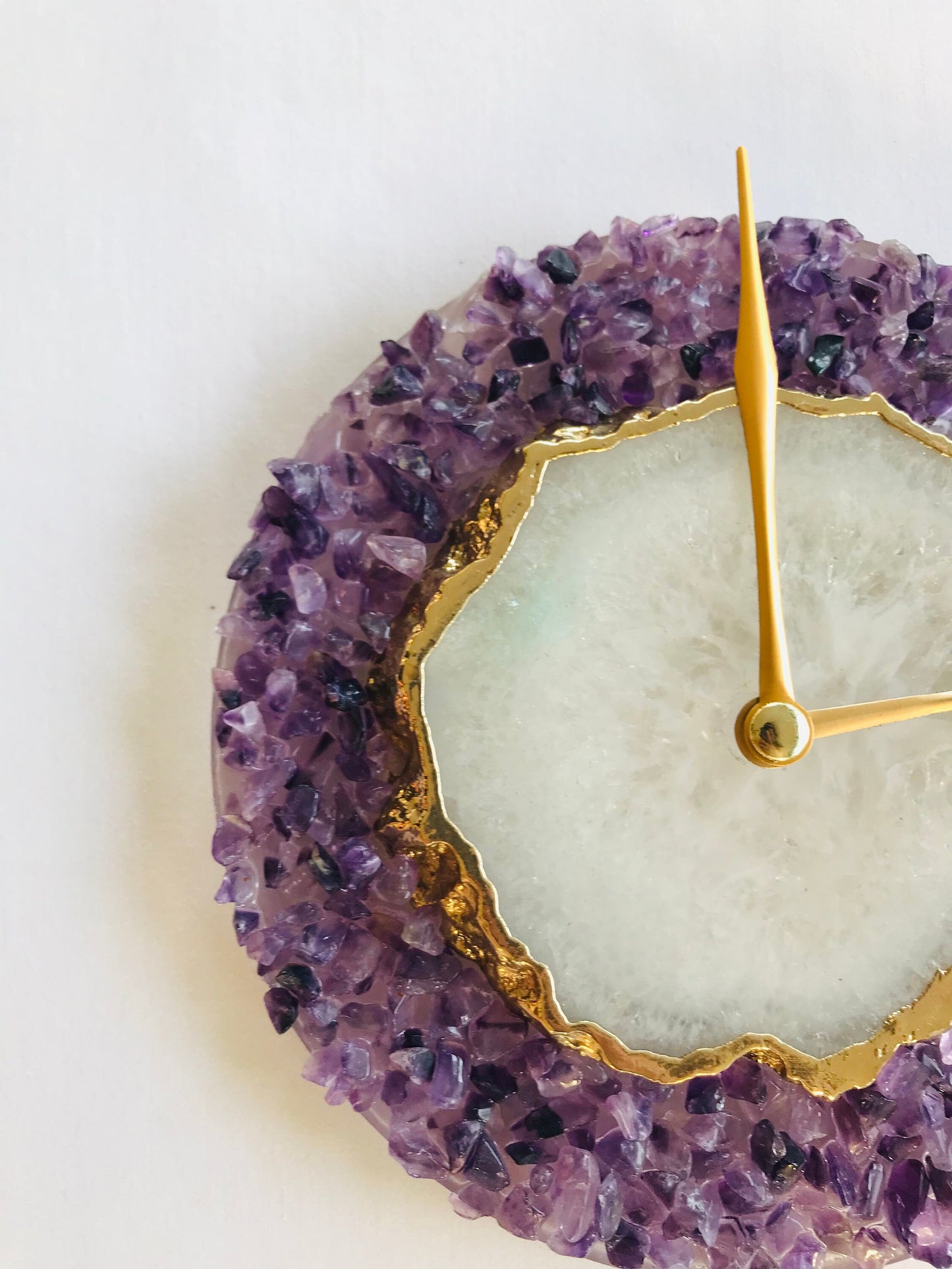 6" Diameter Purple Crystal With White Agate Wall Clock