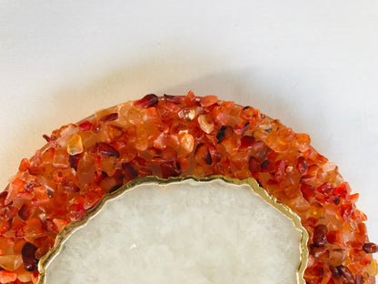 6" Diameter Red Crystal With White Agate Wall Clock