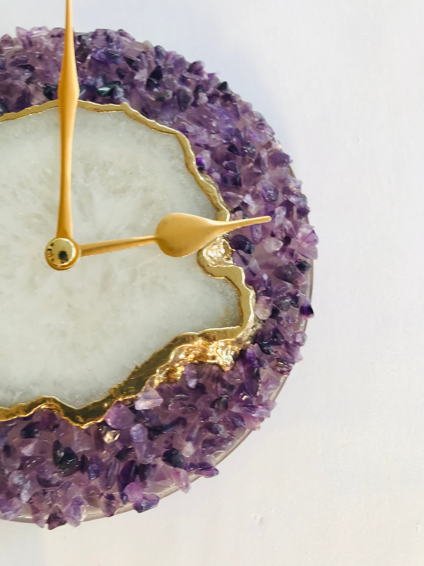 6" Diameter Purple Crystal With White Agate Wall Clock