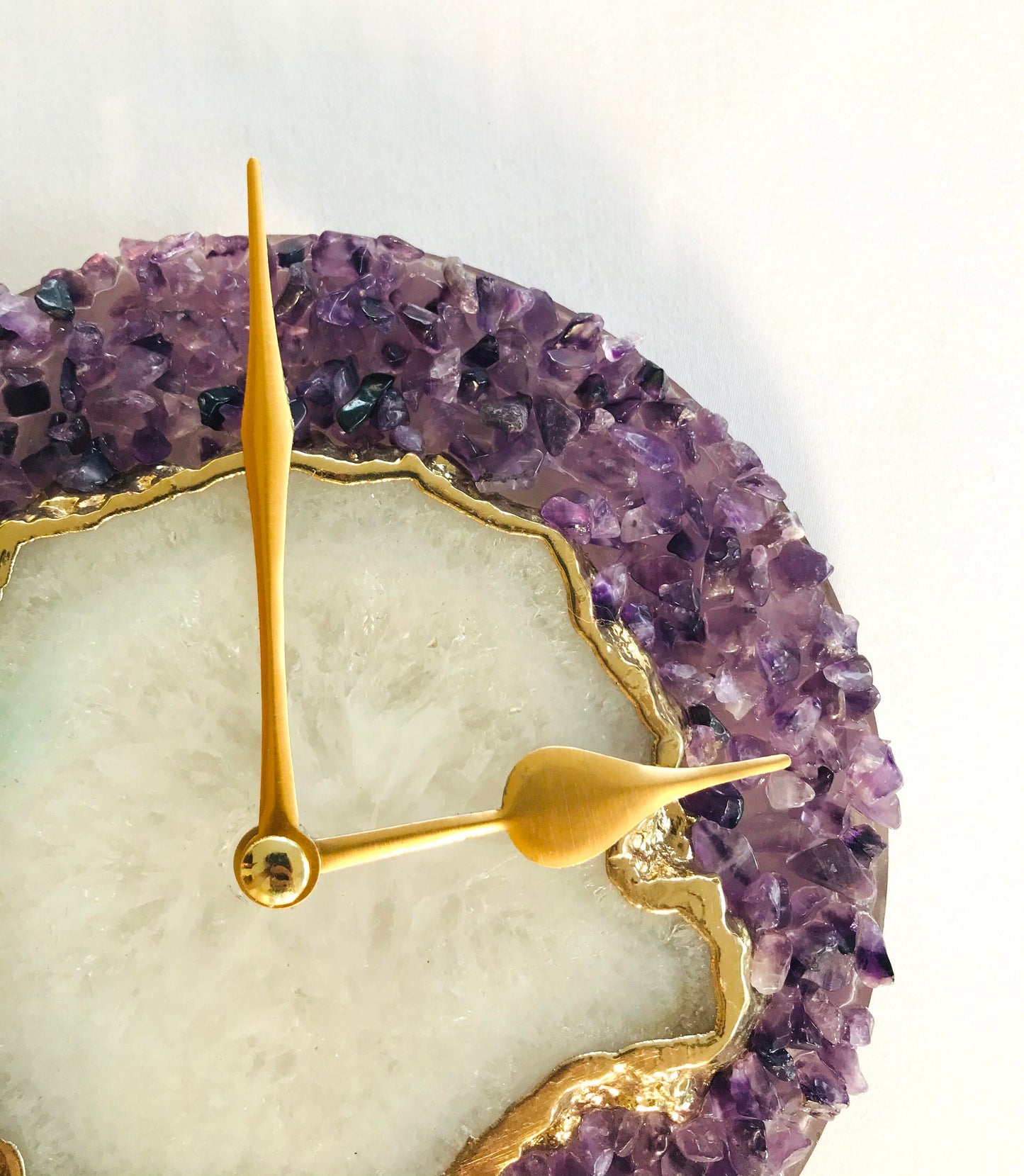 6" Diameter Purple Crystal With White Agate Wall Clock
