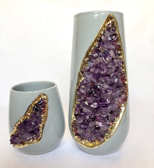 Set of 2 Grey Ceramic Vases