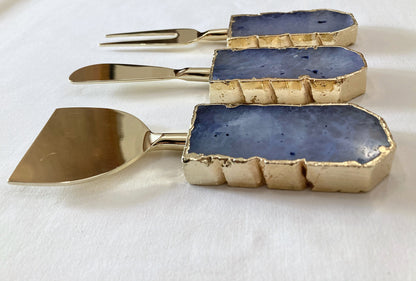 Set of 3 Light Ink Blue Agate Cheese Knives/Spreaders