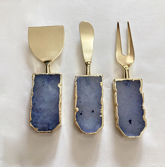 Set of 3 Light Ink Blue Agate Cheese Knives/Spreaders