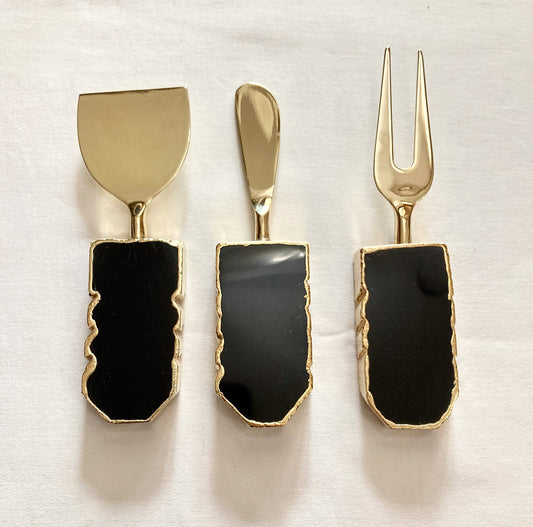 Set of 3 Black Agate Cheese Knives/Spreaders
