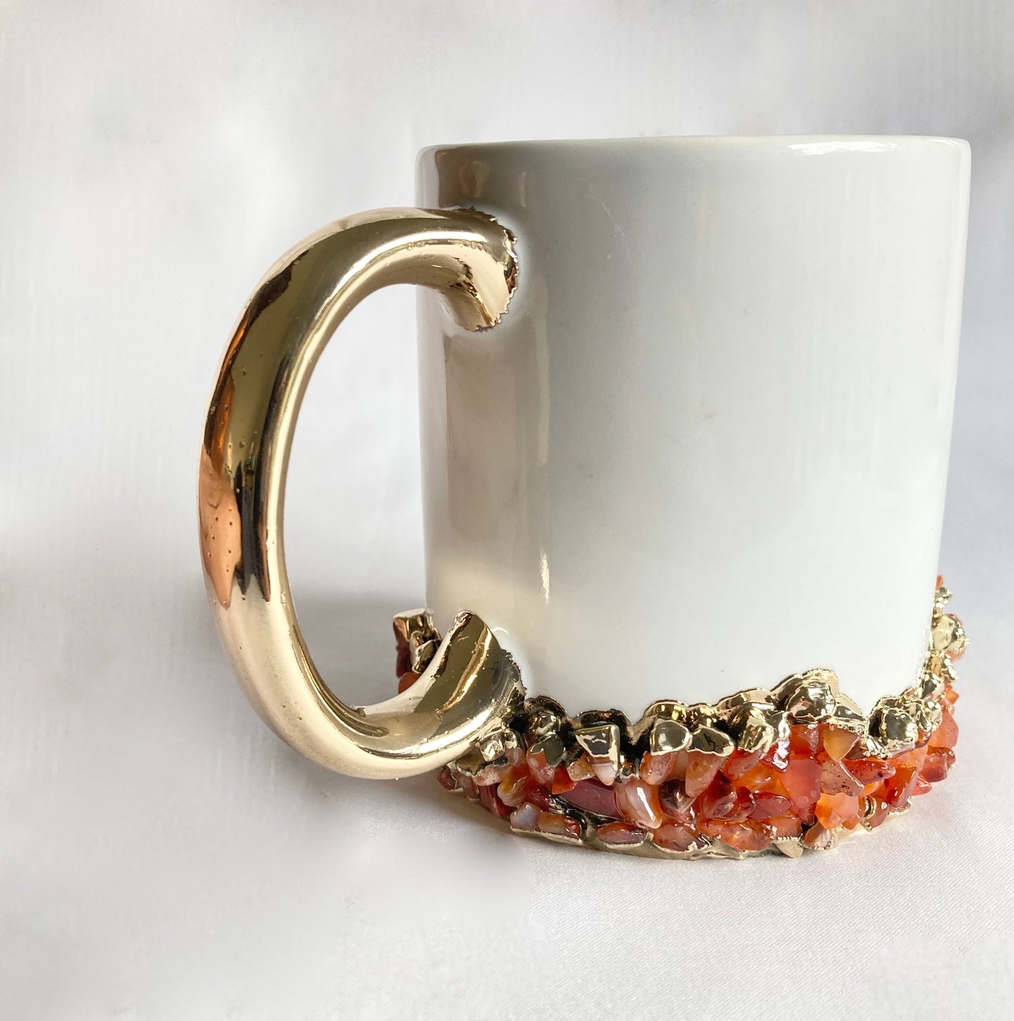 White Ceramic Mugs with Crystals