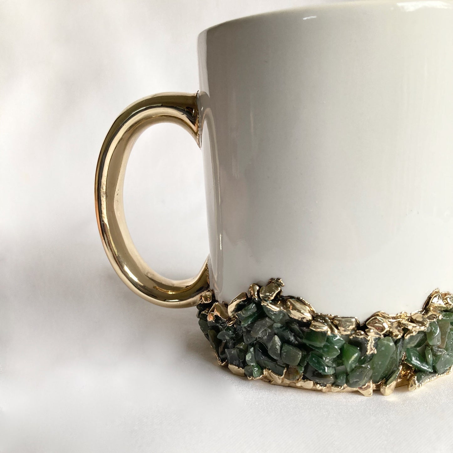 White Ceramic Mugs with Crystals
