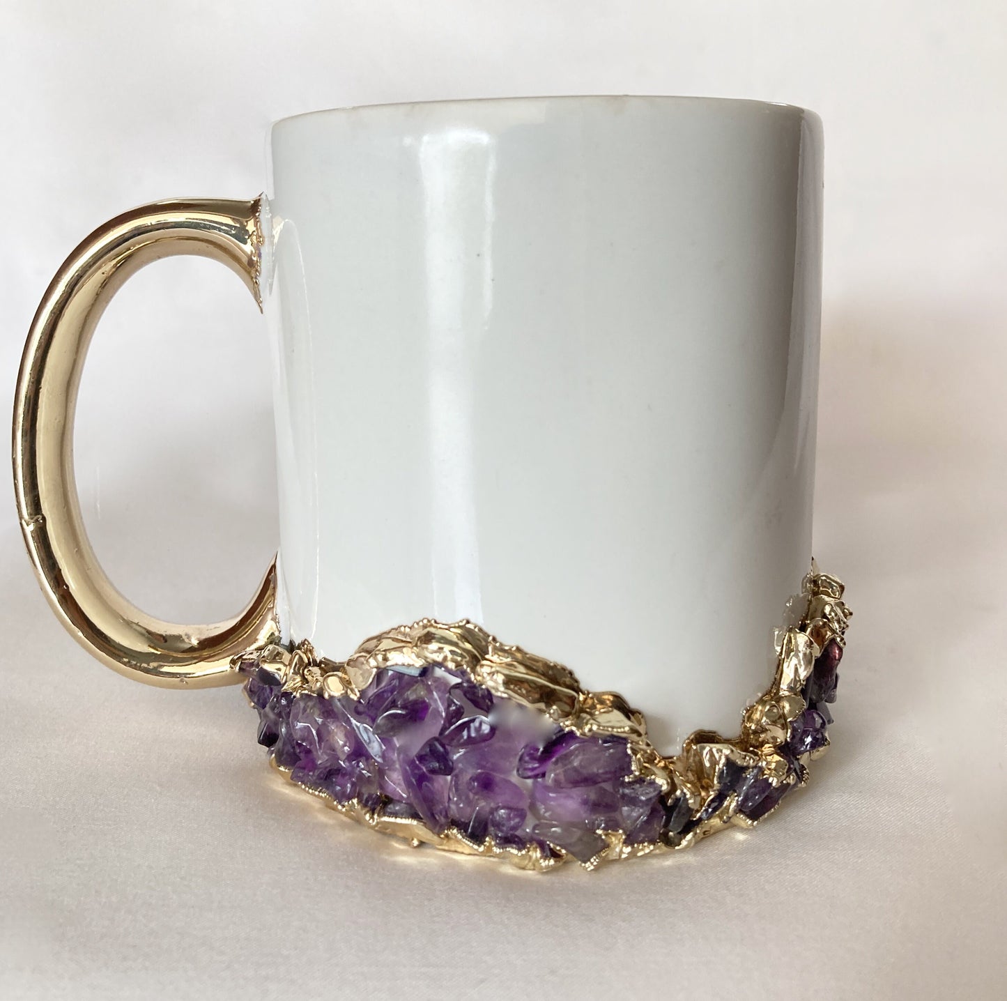 White Ceramic Mugs with Crystals