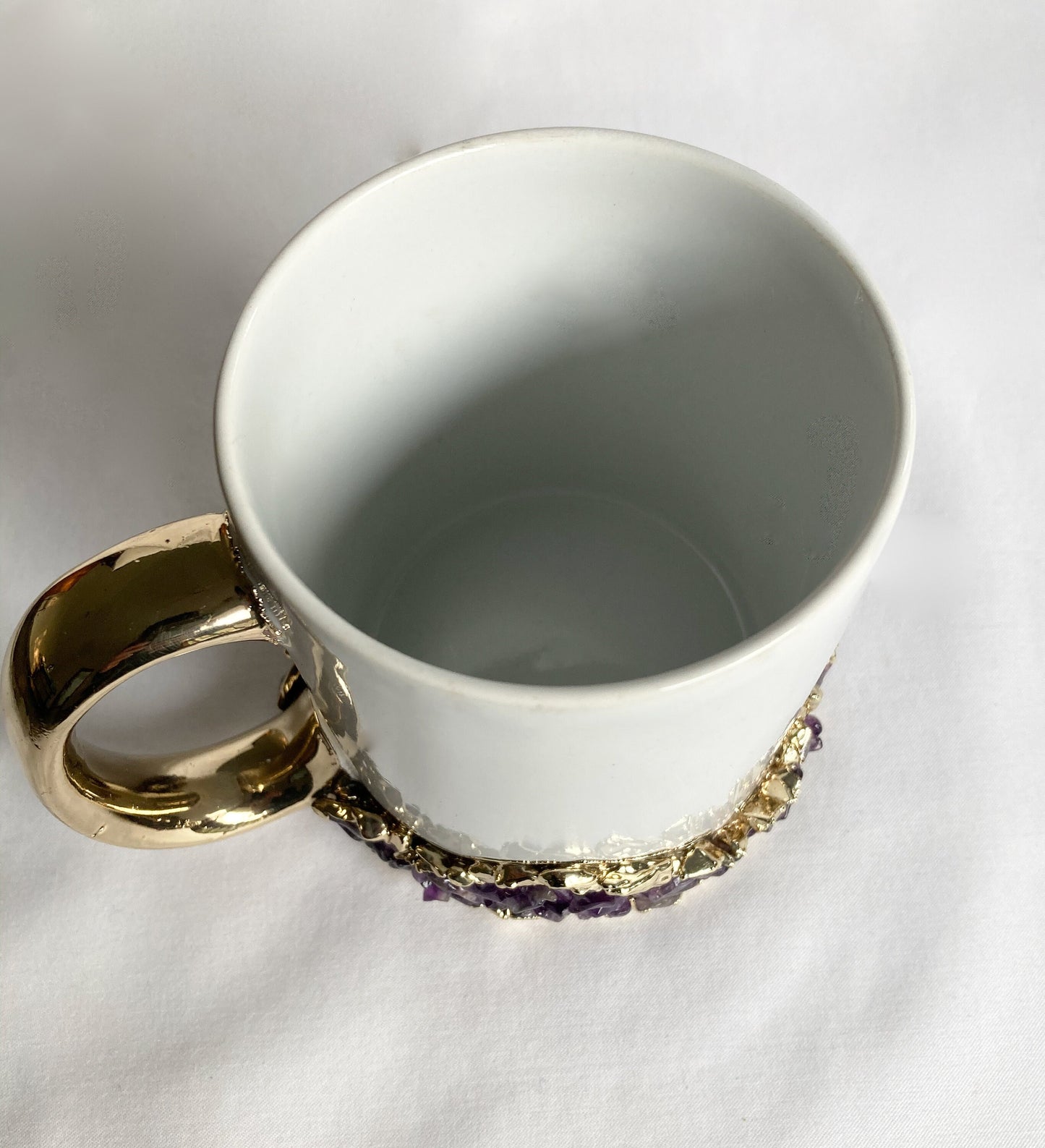 White Ceramic Mugs with Crystals