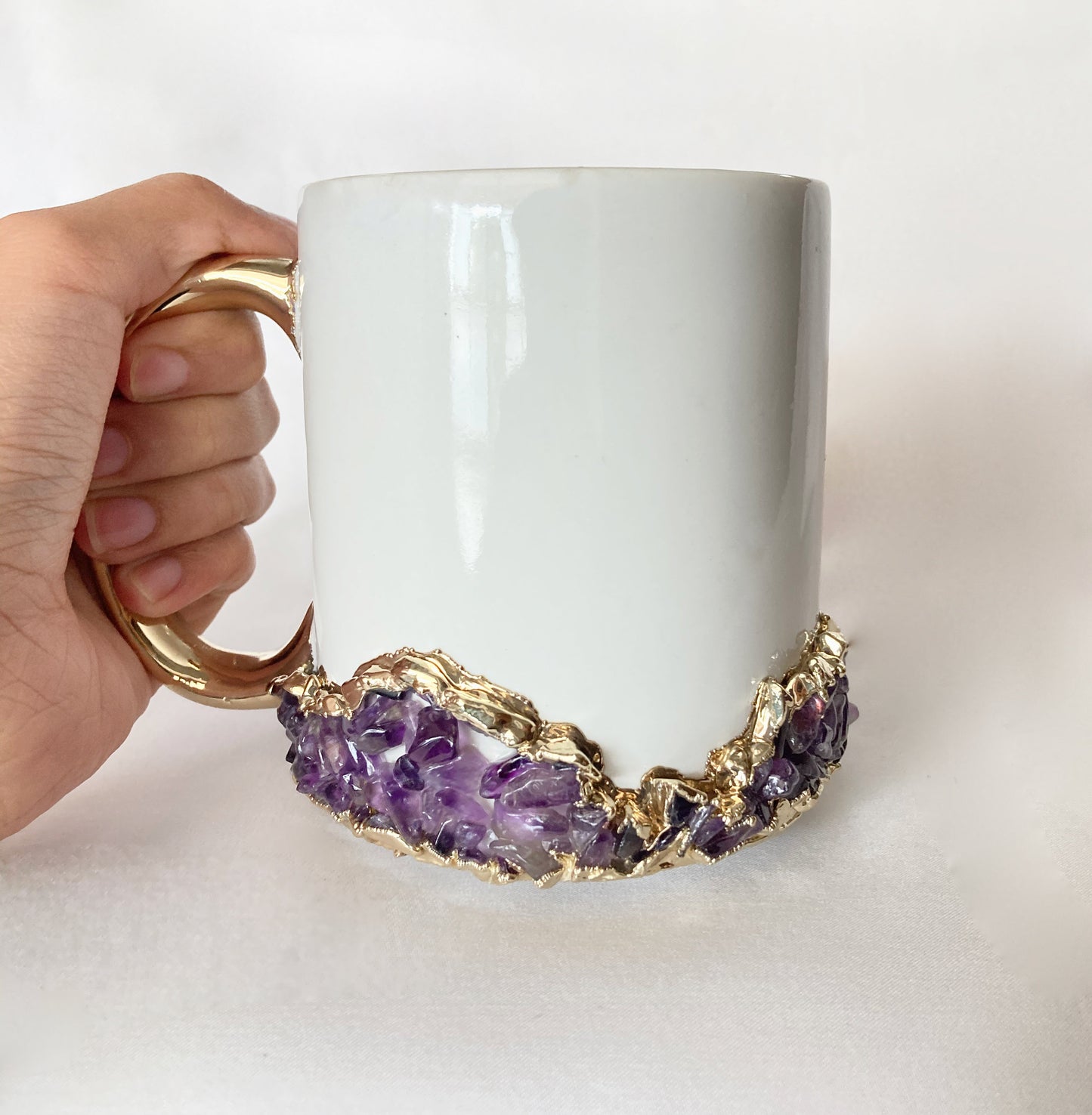White Ceramic Mugs with Crystals
