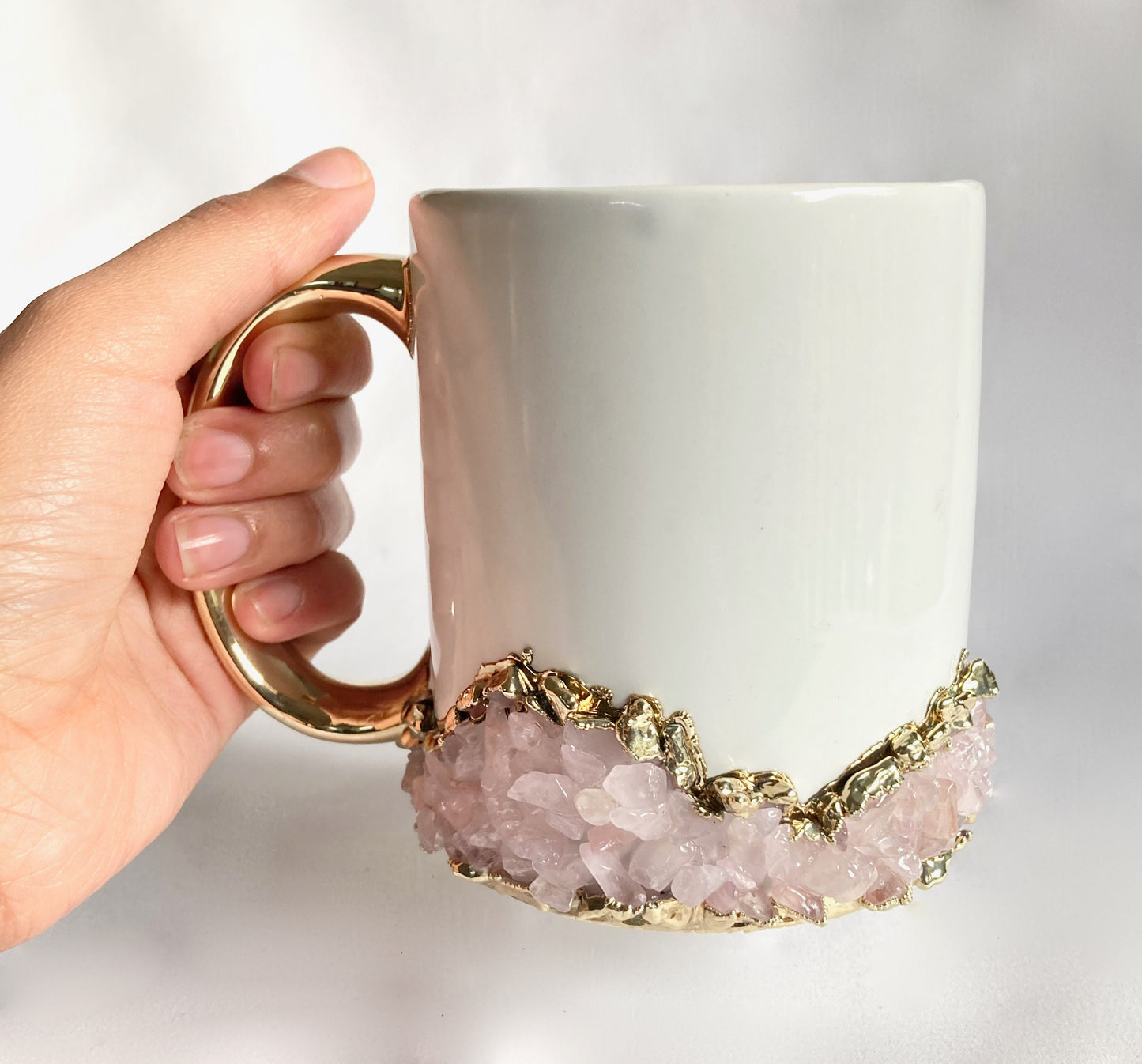 White Ceramic Mugs with Crystals