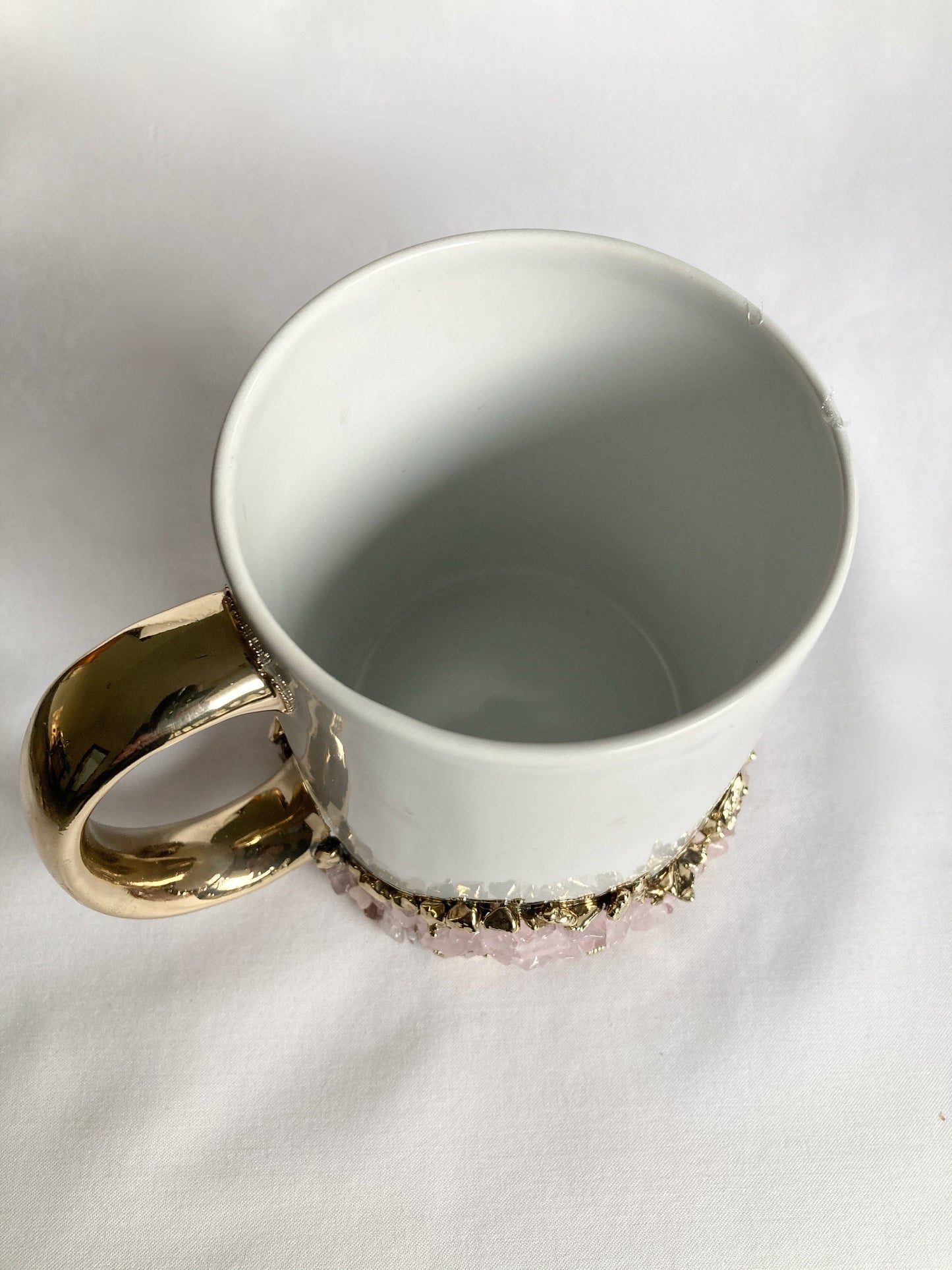 White Ceramic Mugs with Crystals