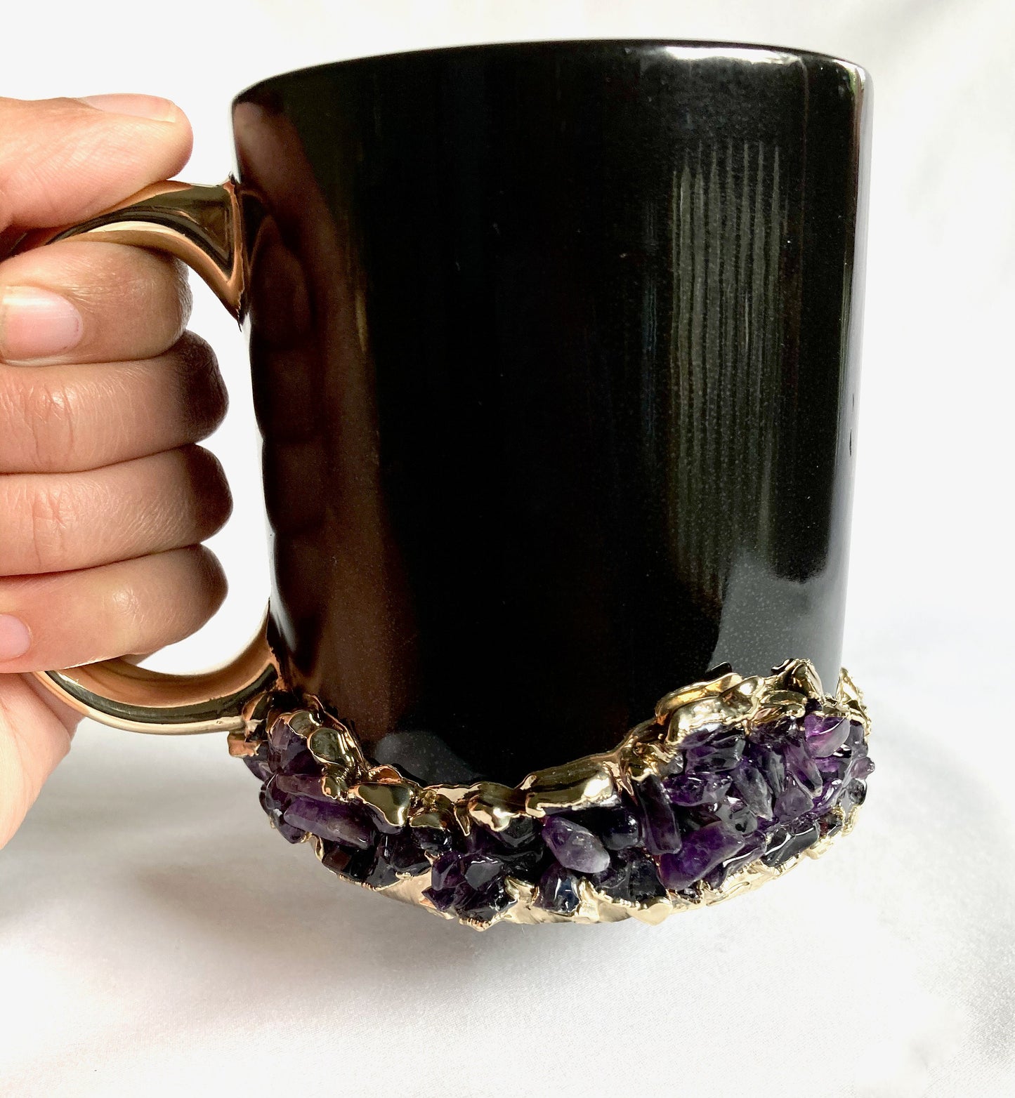 Black Ceramic Mugs with Crystals