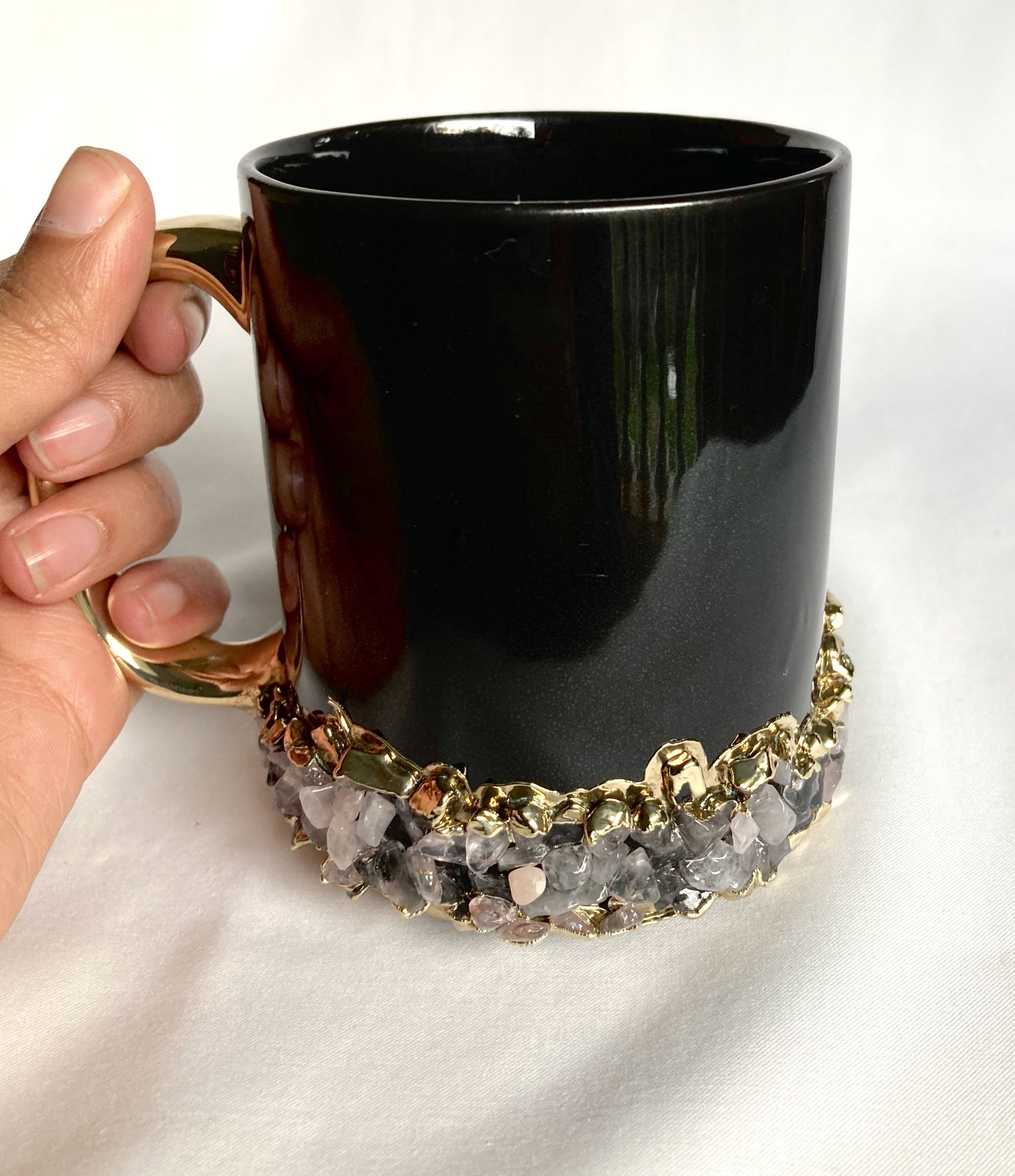 Black Ceramic Mugs with Crystals