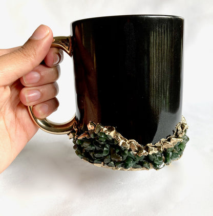 Black Ceramic Mugs with Crystals