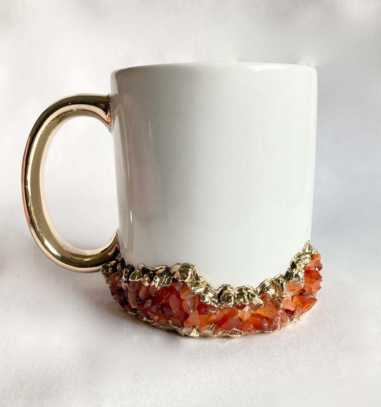 White Ceramic Mugs with Crystals