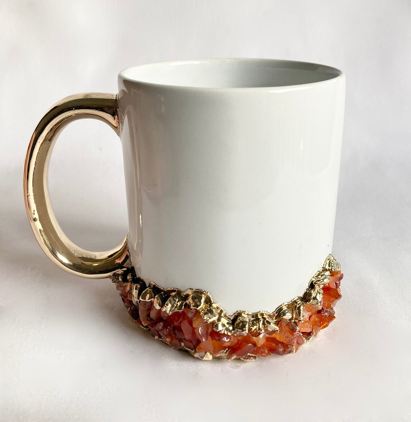 White Ceramic Mugs with Crystals