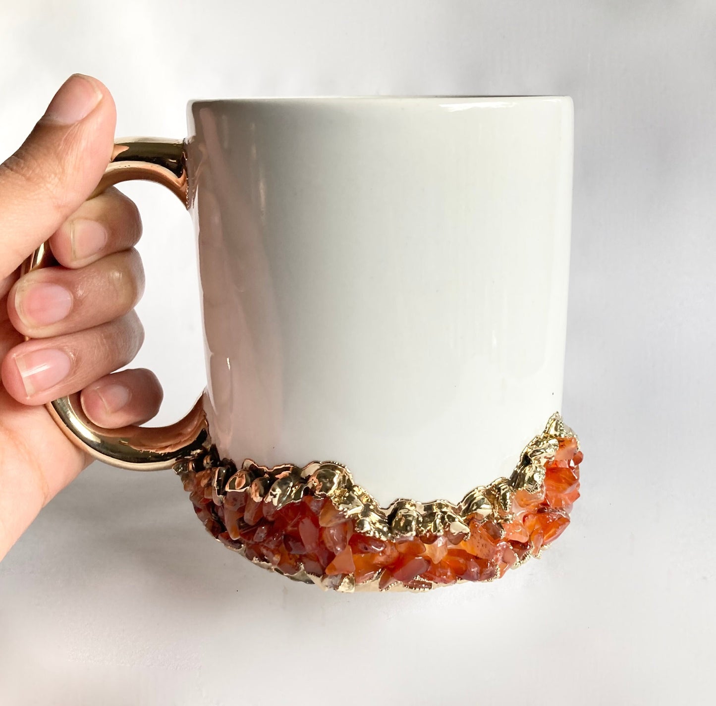 White Ceramic Mugs with Crystals
