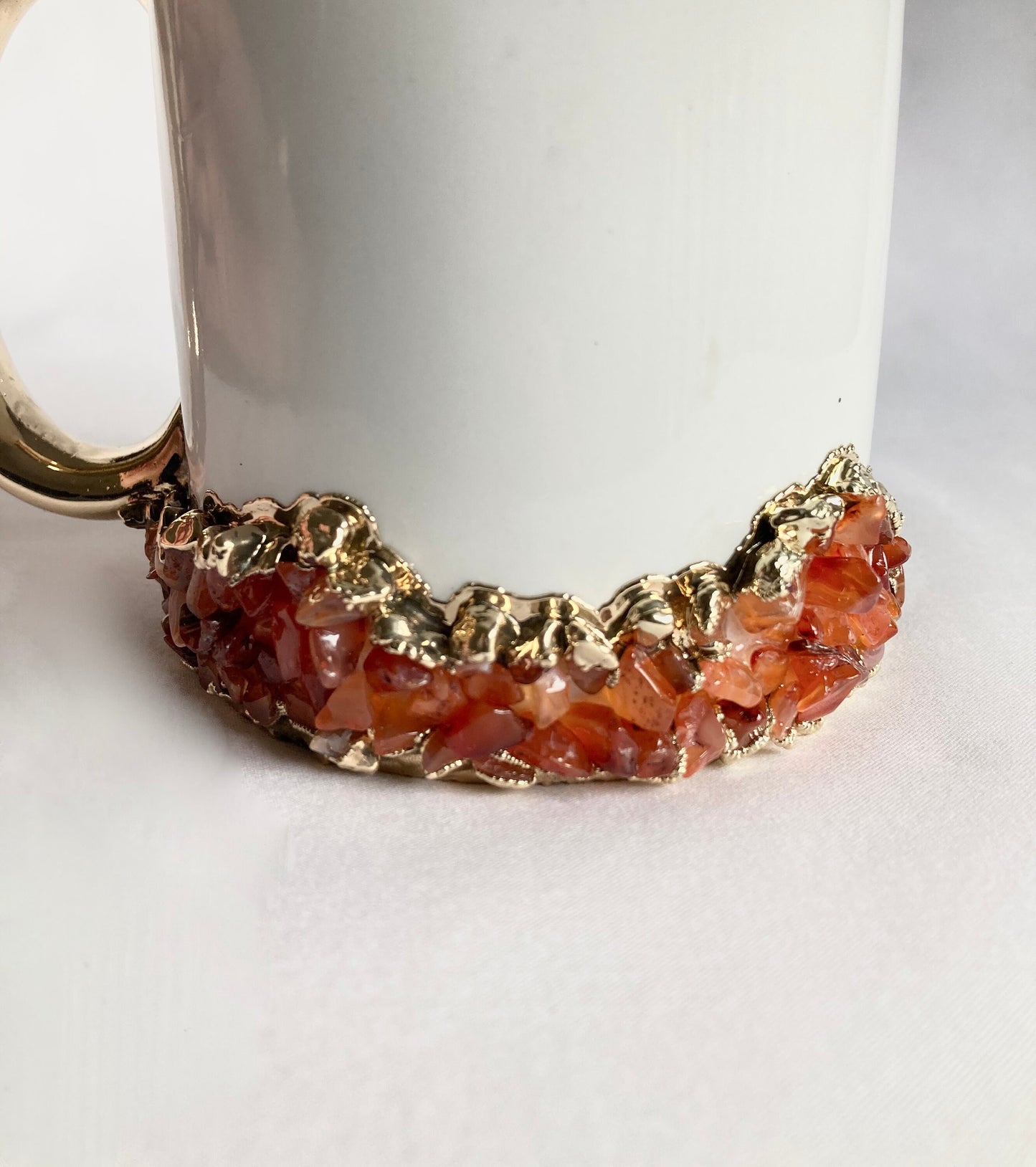 White Ceramic Mugs with Crystals