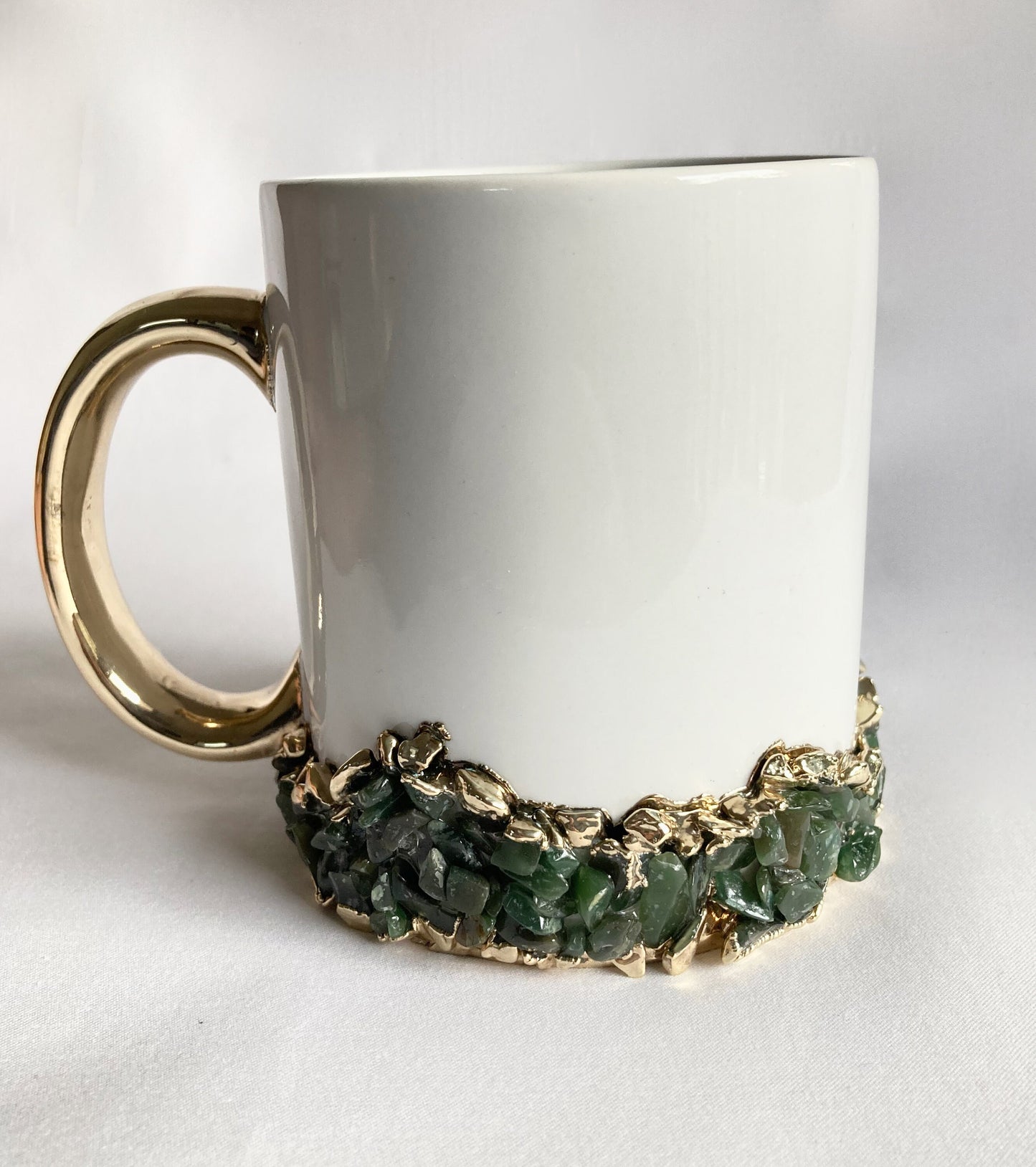 White Ceramic Mugs with Crystals
