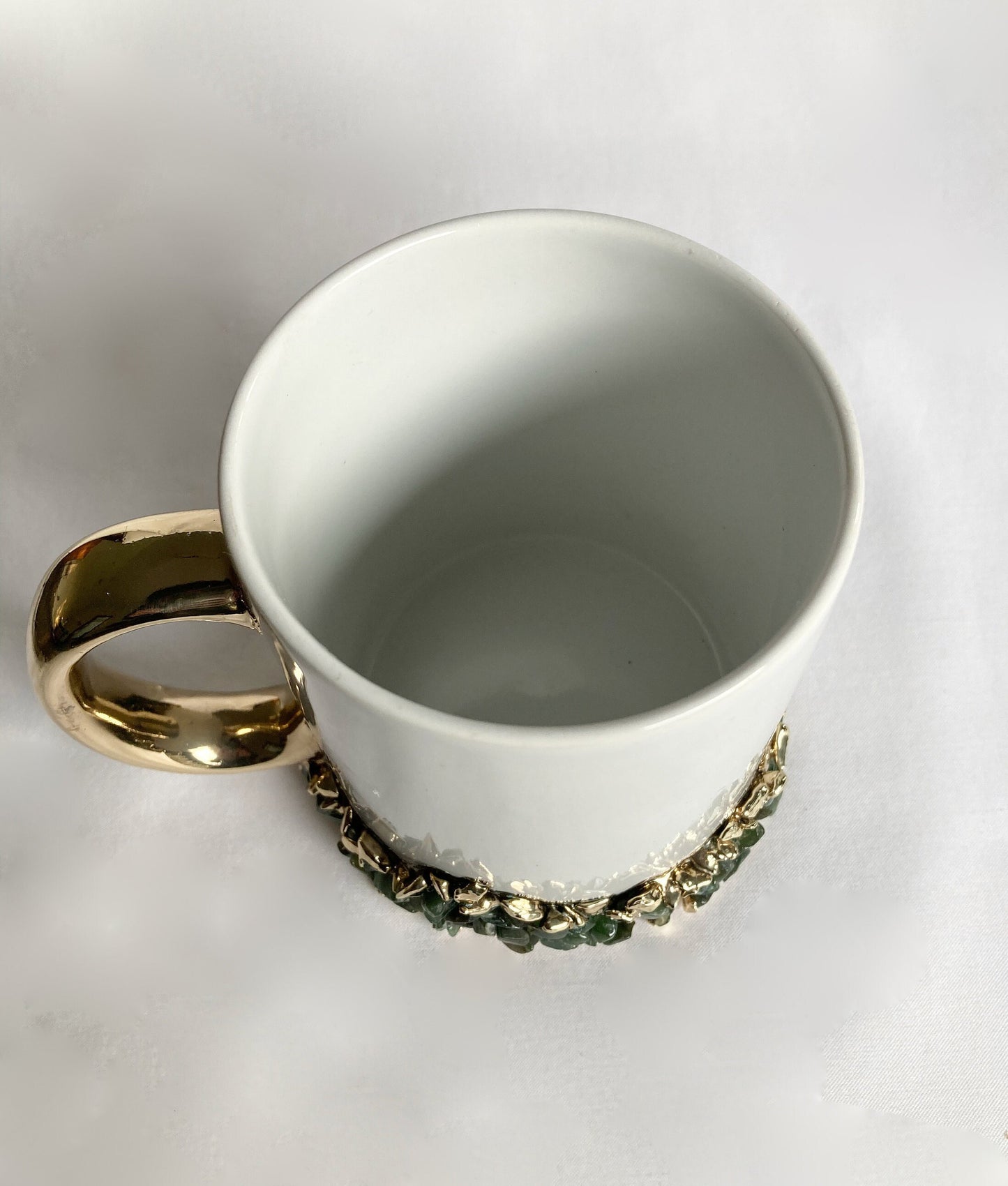 White Ceramic Mugs with Crystals