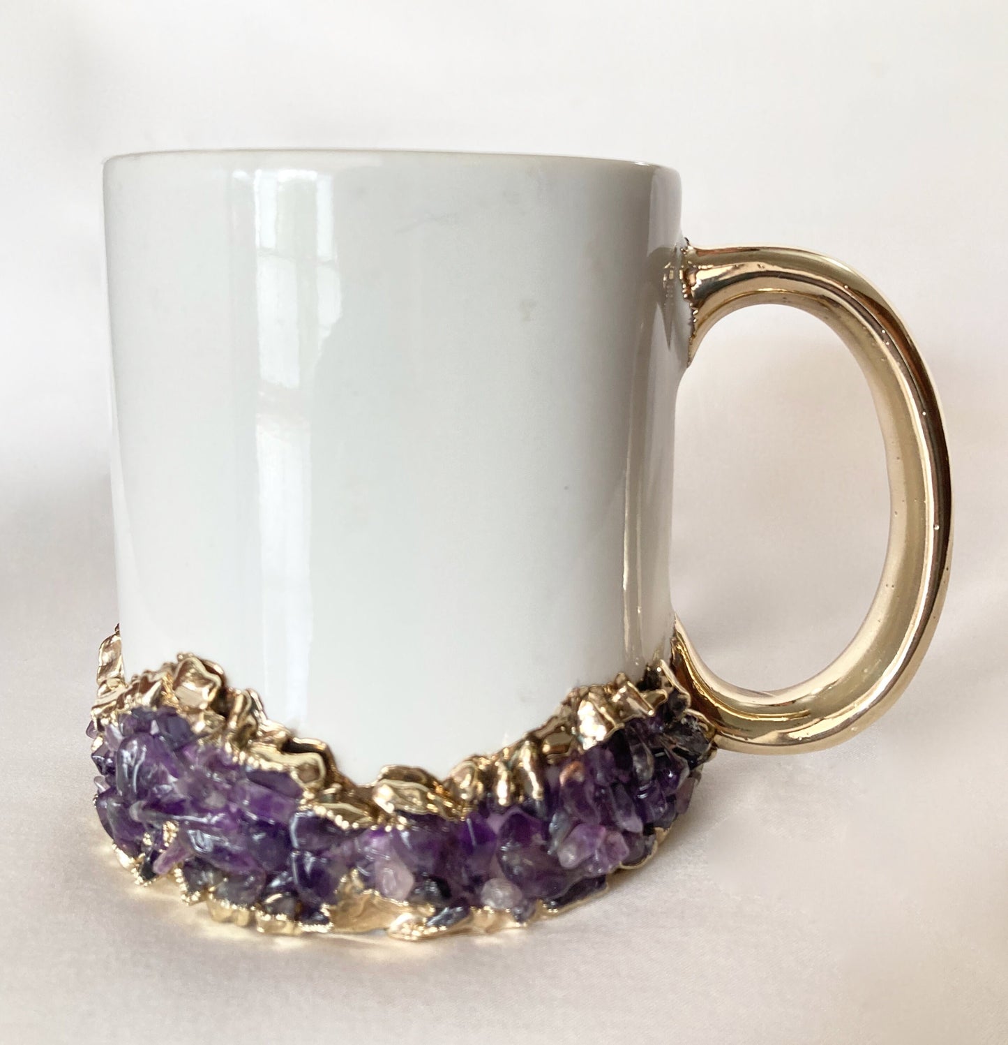 White Ceramic Mugs with Crystals