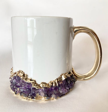 White Ceramic Mugs with Crystals
