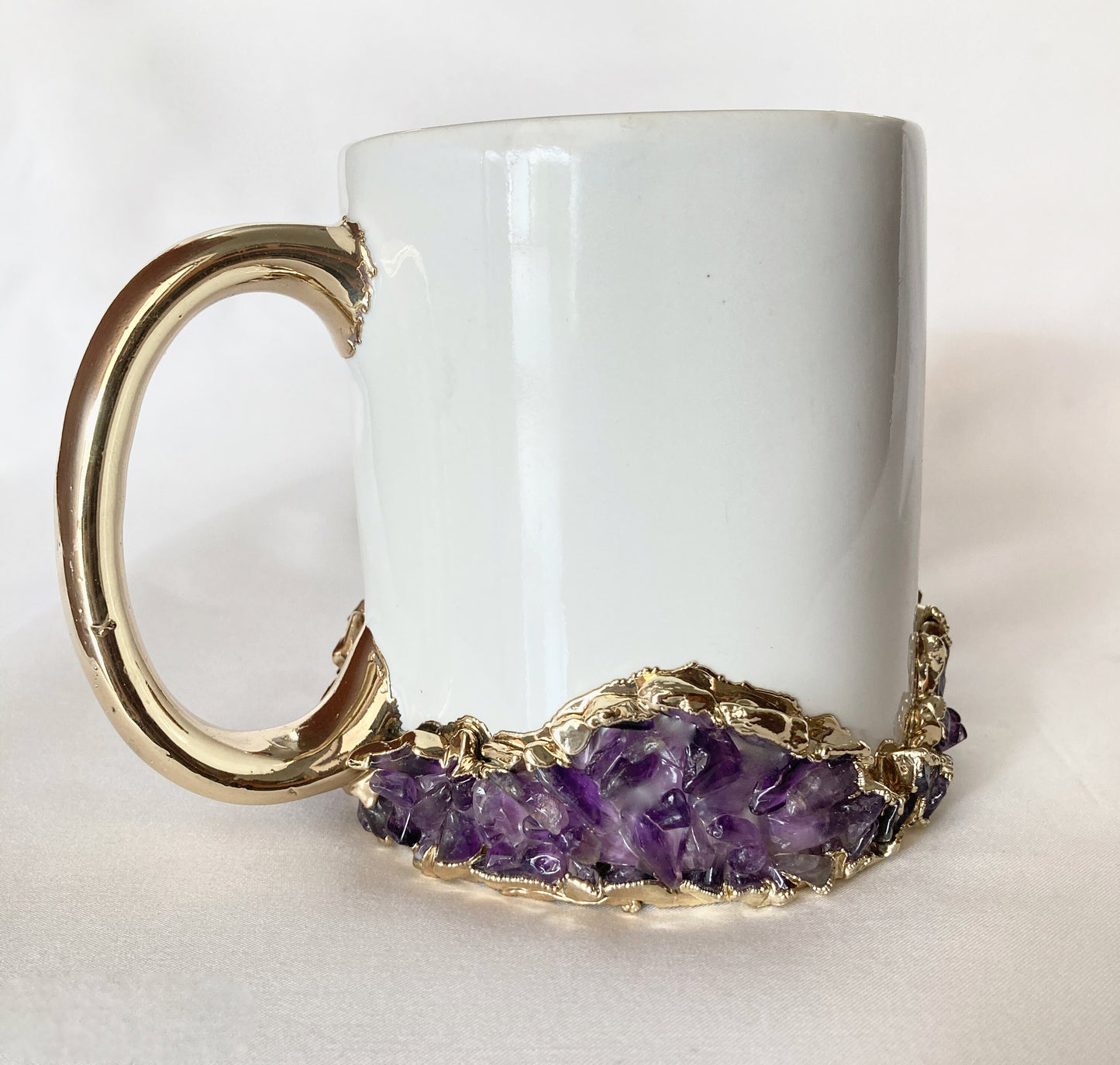 White Ceramic Mugs with Crystals