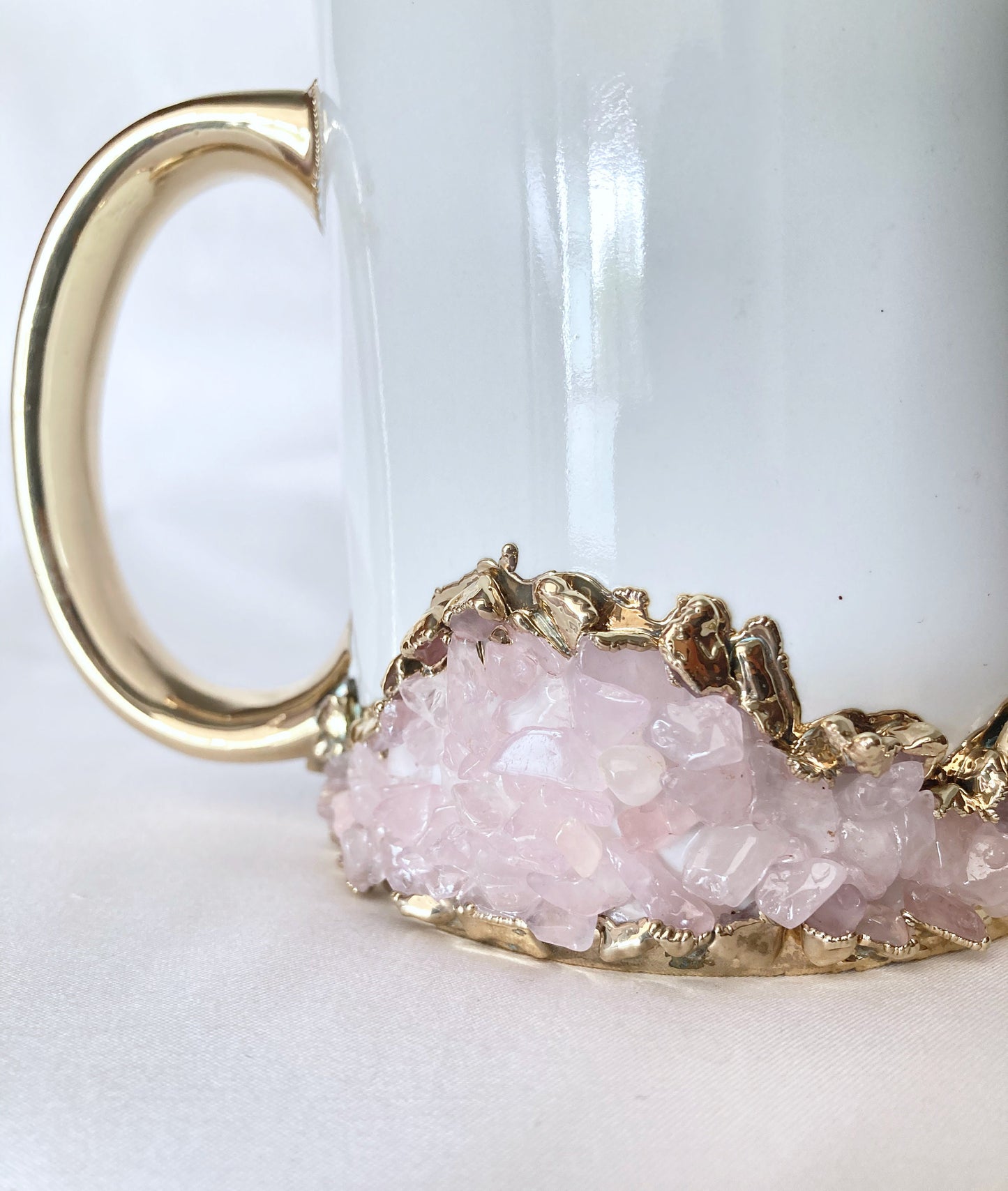 White Ceramic Mugs with Crystals