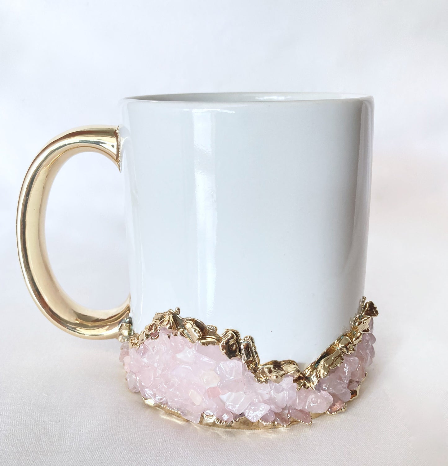 White Ceramic Mugs with Crystals