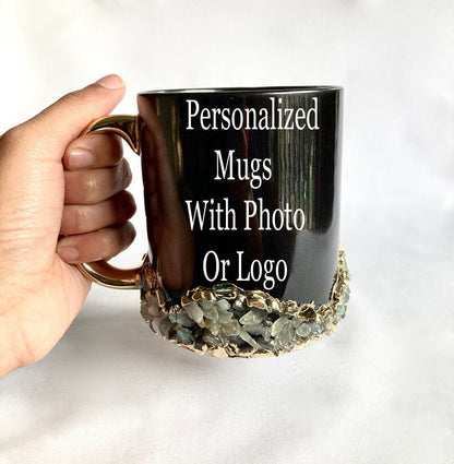 Black Ceramic Mugs with Crystals
