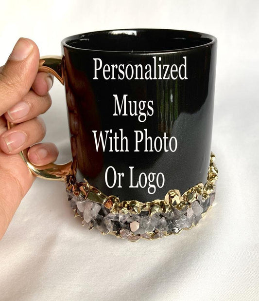 Black Ceramic Mugs with Crystals