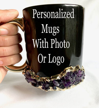 Black Ceramic Mugs with Crystals
