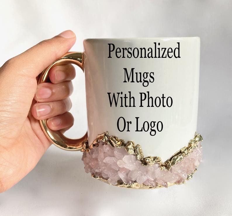 White Ceramic Mugs with Crystals