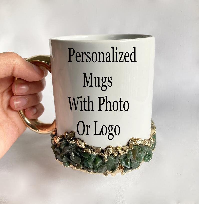 White Ceramic Mugs with Crystals