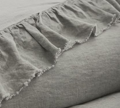 Light Grey - 100% Pure Linen | Linen Cotton Mix | 3 Piece Ruffle Duvet Cover Set | Handmade | Pre-washed | Soft